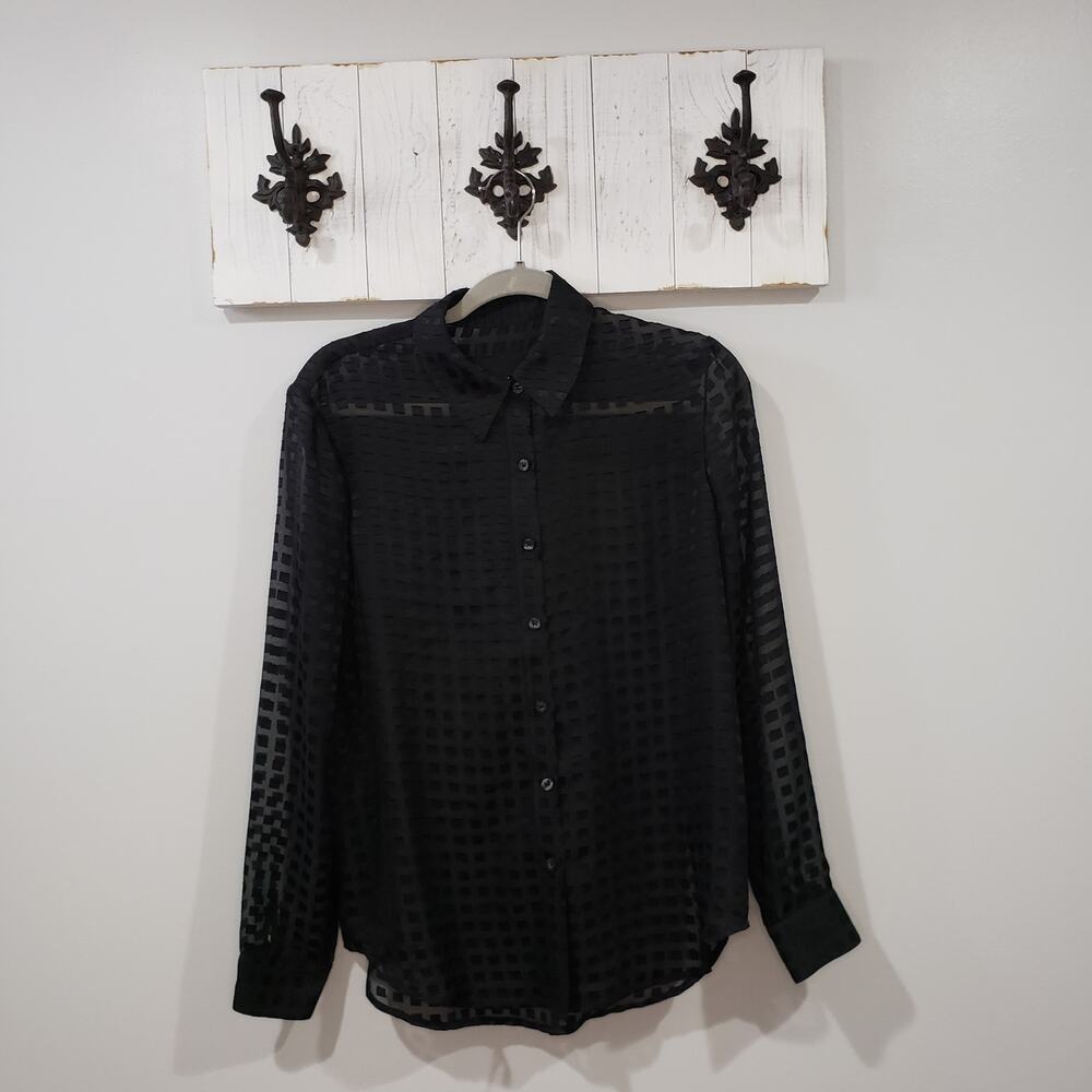 Le Superbe Womens Size 4 Black Square Print Blouse Oversized Designer Top